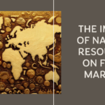 An intricately detailed world map made of gold, oil, and various agricultural commodities, with currency symbols emerging from different countries, representing the dynamic interplay between natural resources and Forex markets.
